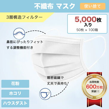 【4/28以降に発送】 マスク 5000枚 使い捨て マスク 使い捨てマスク 在庫あり 箱 マスク 男女兼用 大人 立体 伸縮性 ウィルス飛沫 花粉 防寒 PM2.5 ハウスダスト 風邪 対策 耳が痛くならない 在庫あり