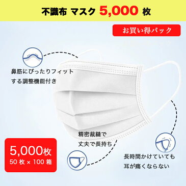 【4/20以降に発送】 マスク 5000枚 使い捨て マスク 使い捨てマスク 在庫あり 箱 マスク 男女兼用 大人 立体 伸縮性 ウィルス飛沫 花粉 防寒 PM2.5 ハウスダスト 風邪 対策 耳が痛くならない 大きいサイズ 在庫あり