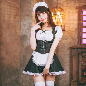 ハロウィン コスプレ メイド服 メイド 定番 編み上げ 衣装 フルセット 仮装 衣装 コスチューム こすぷれ コス おすすめ 可愛い 男ウケ セクシー 大きいサイズ レディース あす楽 ハロウィンコスプレ コスプレ衣装