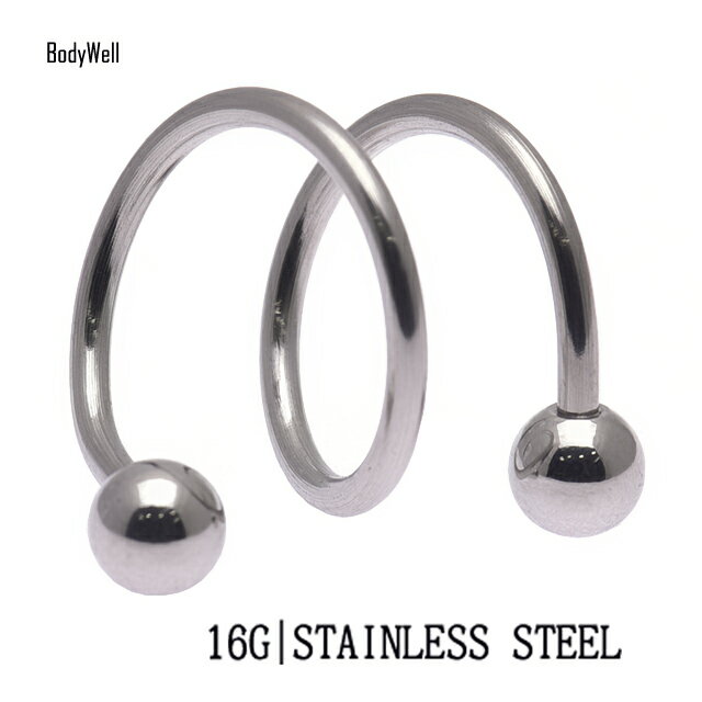 ボディピアス 16G 2つのホールを繋ぐ ダブルスパイラル スパイラルバーベル オービタル ロブ へリックス ロック 口ピアス