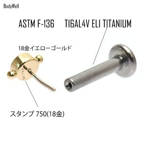 ボディピアス18金ゴールド18K挿すだけ装着プッシュピン18G16G14Gジルコニアゴールドミニデザインチタンピアス金属アレルギー対応ラブレットスタッズロブ軟骨ピアス