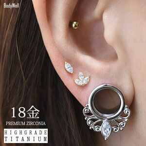 挿すだけ装着プッシュピン18G16G14GオーバルOval18K18金ゴールドプレミアムジルコニアチタンピアス金属アレルギー対応ラブレットスタッズボディピアスロブ軟骨ピアス