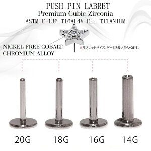 挿すだけ装着プッシュピン18G16G14Gスター星ノンニッケルプレミアムジルコニアチタンピアス金属アレルギー対応ラブレットスタッズボディピアス