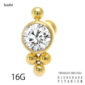16G金属アレルギー対応ゴールドクルスターBインターナルストレートピアスロブ軟骨ピアスボディピアス【BodyWell】