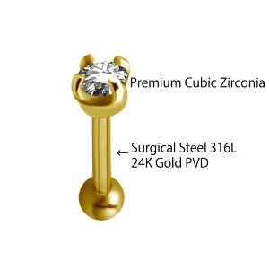 トラガスピアス16G立爪24KGOLDコーティングジルコニアピアスインターナルストレートピアスロブへリックスステンレスピアスボディピアスつけっぱなし