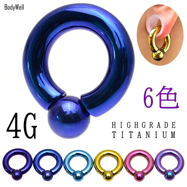 リングピアス 4g 全6色 金属アレルギー対応 チタンピアス つけっぱなしし SOLID-TI 拡張ピアス インタ..