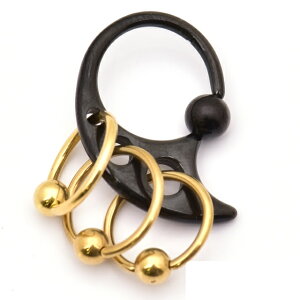 超カッコイイ14GBlack&Gold2カラー3連リングキャプティブビーズリングボディピアス【BodyWell】