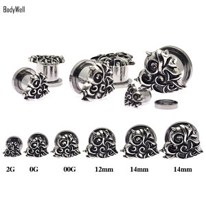 14mm16mmアンティークホーンハートフレッシュトンネルプラグステンレスボディピアスBodyWell