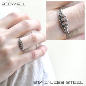 人気王冠クラウンクリスタルストーン指輪リングステンレスアレルギーフリーレディースアクセサリー【BodyWell】