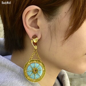 00Gアンティークブラス銅ターコイズ天然石ウエイトピアスearsweightフックピアスボディピアス【BodyWell】