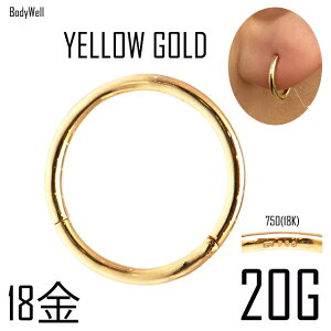 高品質20G18金ゴールド18K耐アレルギーセグメントリングピアスクリッカーリングピアスゴールドピアスBodyWell