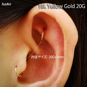 高品質20G18金ゴールド18K耐アレルギーセグメントリングピアスクリッカーリングピアスゴールドピアスBodyWell