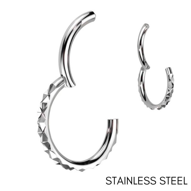 ワンタッチピアス 16g 立体ひし型 ステンレスピアス つけっぱなし クリッカー セグメントリング ボディピアス セプタム ロブ ヘリックス 軟骨ピアス