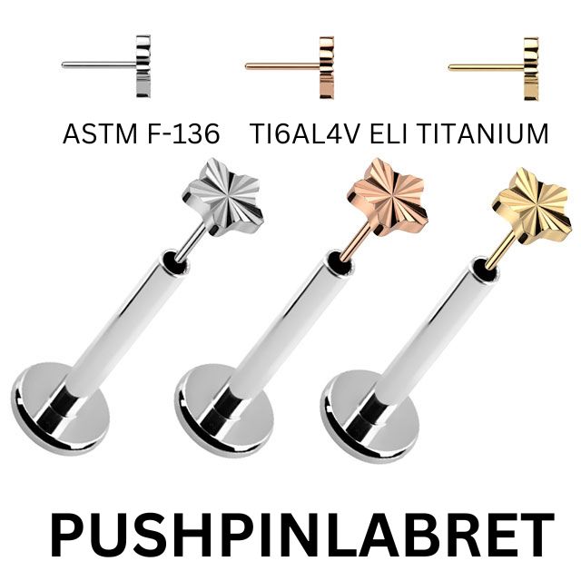 プッシュピアス 20G 18G 16G 14G 全3色 スター 星ピアス 金属アレルギー対応 チタンピアス つけっぱなし ピアス ボディピアス 軟骨ピアス