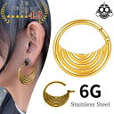 ワンタッチピアス 6G ゴールド 半月レリーフピアス フープピアス クリッカー リングピアス ステンレス 拡張ピアス ボディピアス(4)