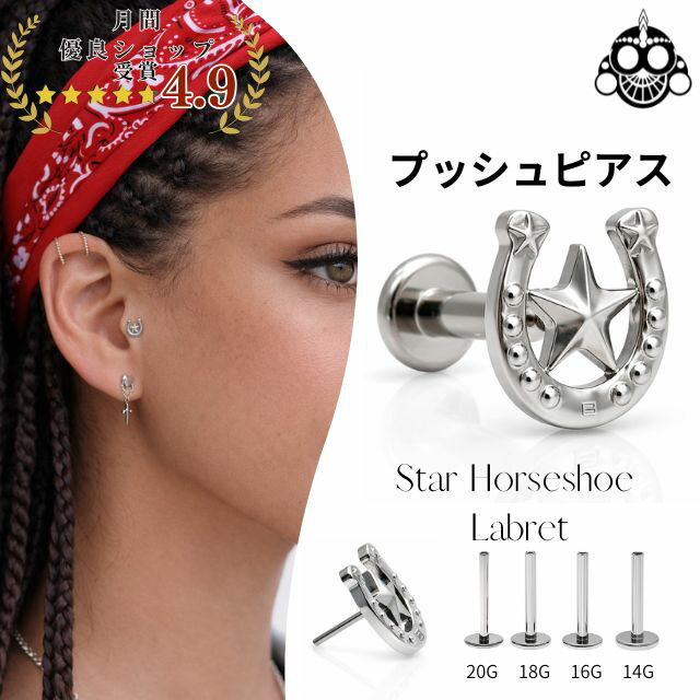 Titanium - プッシュピアス 20G 18G 16G 14G 18G 16G 星 馬蹄 チタンピアス 金属アレルギー対応 ラブレットスタッド 軟骨ピアス トラガス ヘリックス ボディピアス