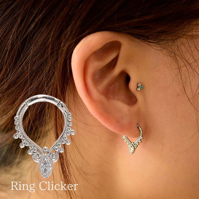 ボディピアス リング 軟骨ピアス 16G ワンタッチリング エスニックV 金属アレルギー対応 ステンレスピアス セグメントリング ボディピ軟骨 セプタム なんこつぴあす Pierce リングピアス