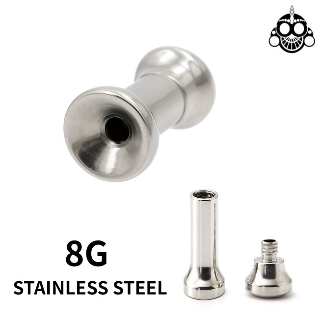 素材 サージカルステンレス316L サイズ ゲージサイズ8Gシャフト(内径)サイズ約7mm全長サイズ約10.6mm 特徴 内側にネジ山があるインターナルタイプのダブルフレアピアスです。 ホールにネジが触れないから、装着がとてもスムーズで痛み...