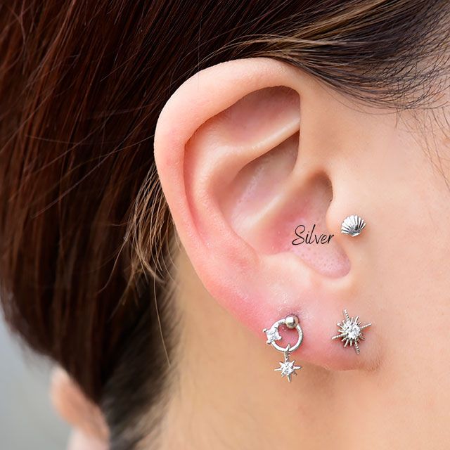 トラガスピアス 16g 全3色 貝殻ピアス ロブ インナーコンク アウターコンク ストレートピアス ステンレスピアス つけっぱなし 軟骨ピアス ボディピアス