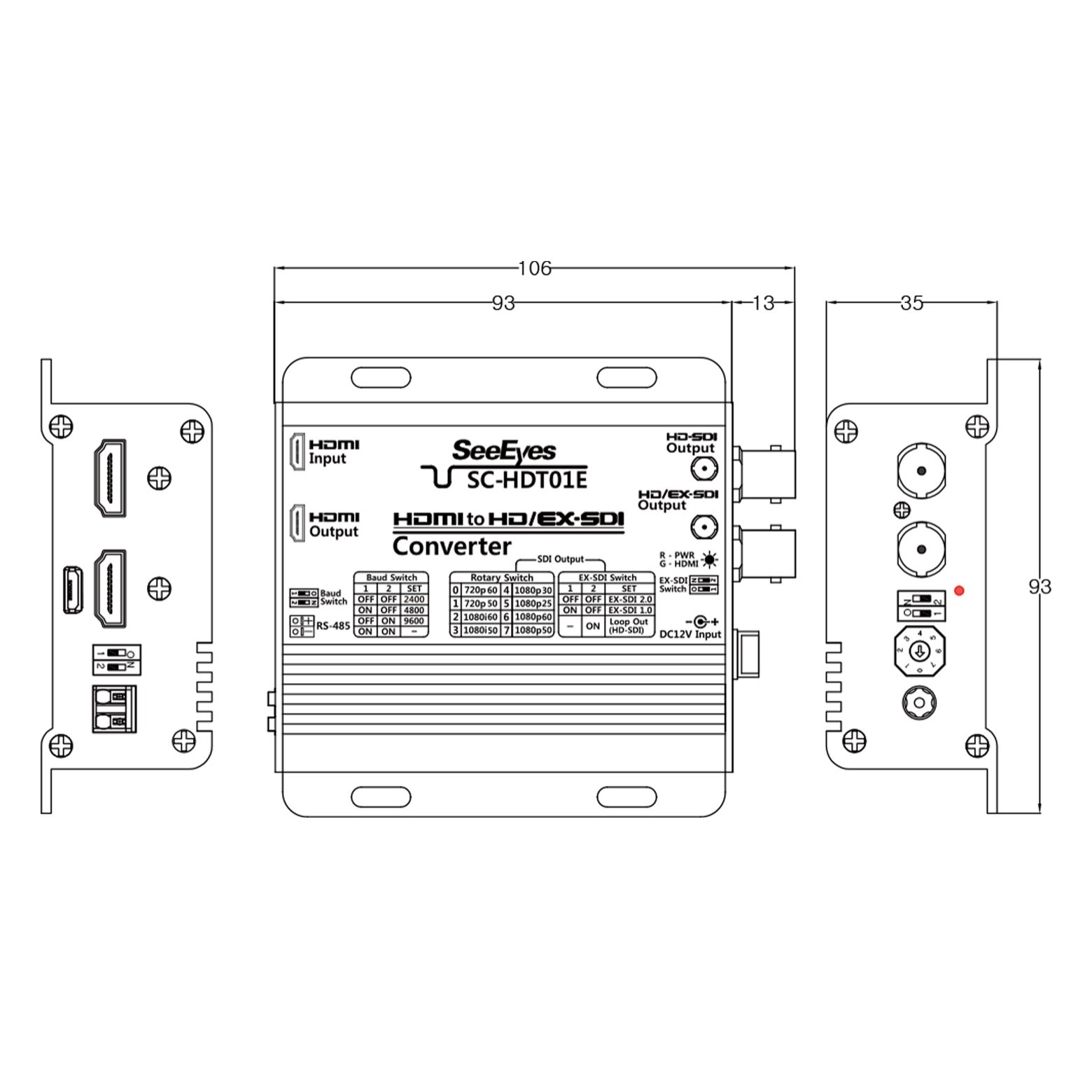 HDMI to HD/EX-SDI コンバーター 防犯カメラ 映像機器用 HD/EX-SDI対応 SeeEyes SC...