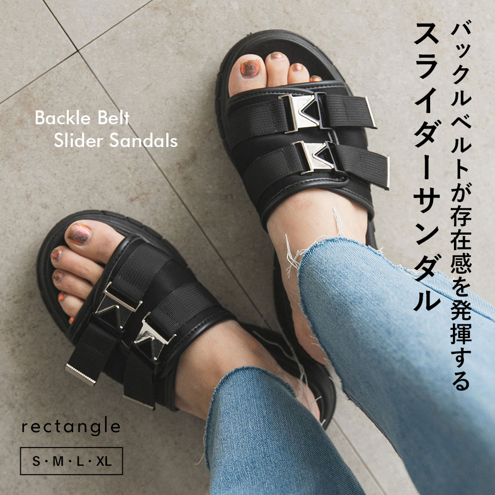 【SALE】 バックルベルトスライダーサンダル レディース 靴 靴下 靴関連 サンダル フラットサンダル カ..
