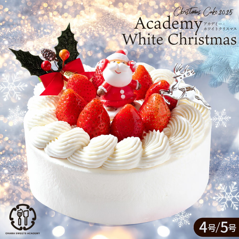 クリスマスケーキ 2025 ケーキ 「Academy White Christmas（アカデミー・ホワイトクリスマス）5号 / 4号 」 送料無料 [ ケーキ いちご イチゴ 苺 プレゼント サンタ ショートケーキ 苺 いちご ケーキ お取り寄せ パーティ かわいい 冷凍 大浜スイーツアカデミー ]