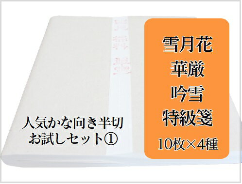 かな用半切 4種お試しセット2(総額6790円)(雪月花 華厳 吟雪 特級箋)【計40枚 かな条幅】 1