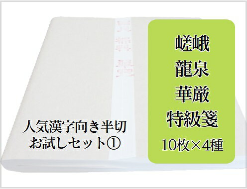 漢字向き半切 4種お試しセット-1(総額6200円)(嵯峨 龍泉 華厳 特級箋)【計40枚 条幅】