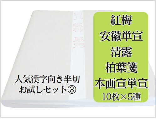 漢字向き半切 5種お試しセット-3(総額6140円)(紅梅 安徽単宣 清露 柏葉箋 本画宣単宣)