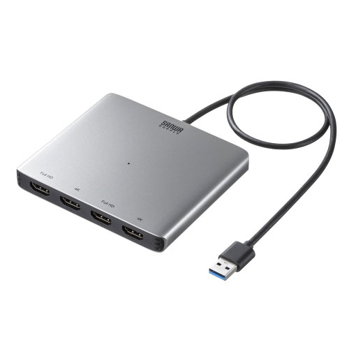 サンワサプライ USB-HDMIディスプレイアダプタ 4画面出力 シルバー USB-CVU3HD7【メーカー直送】