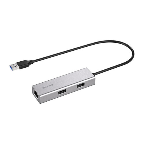 BUFFALO Giga対応 USBハブ付き LANアダプター USB Type-A接続 シルバー LUD-U3-AU101SV【メーカー直送】