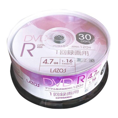 【360枚セット(30枚×12セット)】 Lazos 録画用DVD-R L-CP30PX12【メーカー直送】 【360枚セット(30枚×12セット)】 Lazos 録画用DVD-R L-CP30PX12【メーカー直送】