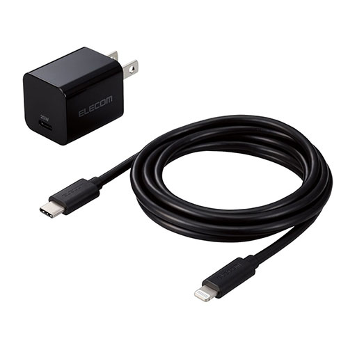 エレコム USB Power Delivery 20W AC充電器(C-Lightningケーブル付属) 約1.5m ブラック MPA-ACLP04BK【メーカー直送】