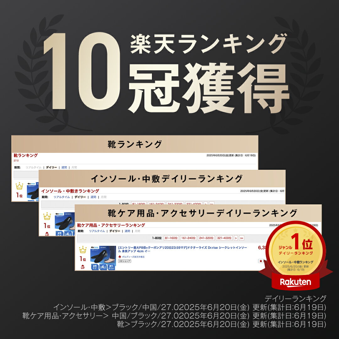 [エントリー最大P21倍11日1:59 マデ]ドクターライズ Dr.rise シークレットインソール 身長アップ 4cm インソール 疲れない インヒール カット式 中敷き シークレットシューズ メンズ 姿勢 O脚 回内足 矯正 通気性 耐久性