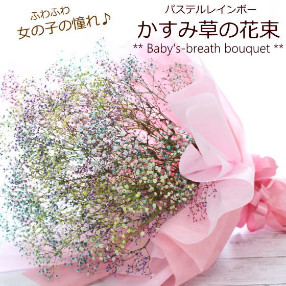 かすみ草の花束 ブーケ パステル レインボー いい夫婦の日 誕生日 記念日 出産祝い 結婚祝い お祝い 花 ギフト 生花 歓送迎 女性 [花束]