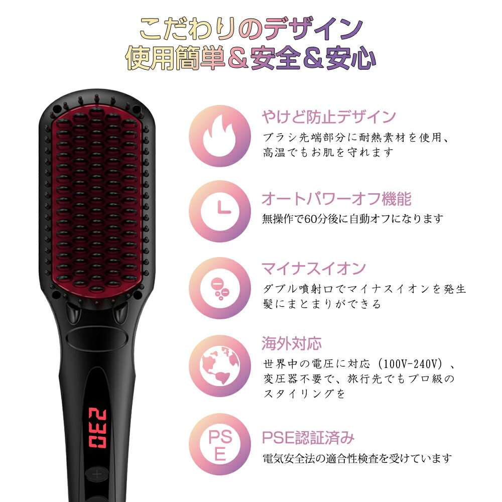 ★5倍ポイント★SNS超人気 ヘアアイロン ブラシ ストレート ヒートブラシ ダブルマイナスイオン 温度ロック機能 静電気防止 スピーディ 疲労回復 火傷防止 耐熱手袋付き【24ケ月保証期間】 送料無料 【MiroPure正規品】新年 プレゼント