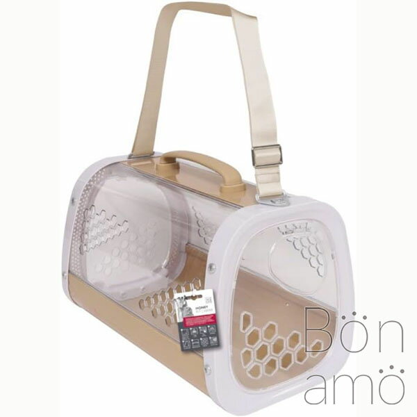 乐天商城 - 【お取り寄せ品】Petifam ペティファーム M-PETS エムペッツ ハニーペットキャリー コーヒー ハチの巣模様の空気穴 クリアペットキャリー HONEY Transport cage 20400599