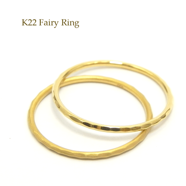 K22 fairyRing☆フェアリーリング22金1ミリ幅極細鍛造リング華奢リング細い指輪 ピンキーリング金属アレルギー対策お守りリング