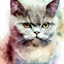 AI生成画像：動物　猫　ブリティッシュショートヘア　水彩画 #009971