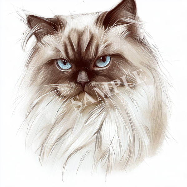 AI生成画像：動物　猫　ヒマラヤン　ペンシル画 #009975
