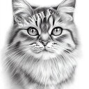 AI生成画像：動物　猫　ピクシーボブ　ペンシル画 #009979