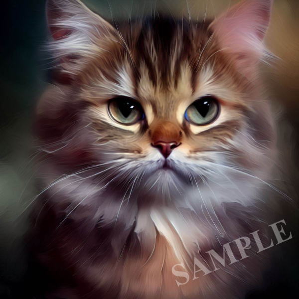 AI生成画像：動物　猫　マンチカン　油彩画 #009985