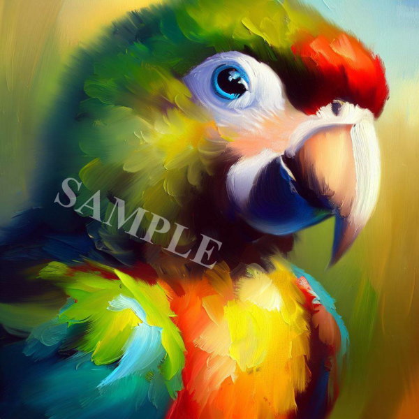 AI生成画像：魅惑の鳥たち　ルリコンゴウインコ 油彩画 #009993
