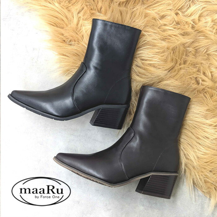 レディース ブーツ maaRu 4326 マール by メタルルージュ チャンキーヒール サイドジップ ポインテッド..
