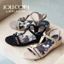 【在庫限定セール】レディース JOLICOIN ジョリコアン 2161F サンダル ウェッジソール メタルモチーフ アンクルストラップ ゴムストラップ 花柄 大人 上品 エレガント ブラック 黒 ベージュ グレー キレイめ 歩きやすい(4)