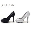 レディース JOLICOIN ジョリコアン CB-3473 パンプス ピンヒール ハイヒール オープントゥ 大人 上品 クッションインソール 煌く グリッター ラメ エレガント ブラック 黒 シルバー キレイめ オフィス(4)