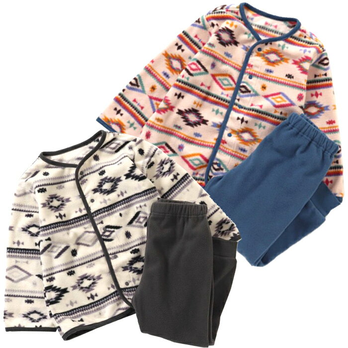 【40%off SALE】【ampersand アンパサンド】L558053◇ネイティブアメリカン柄前あきフリースパジャマ◇トップスはカーディガンとしてアウターでも◎【ベビー＆キッズ服】×メール便不可