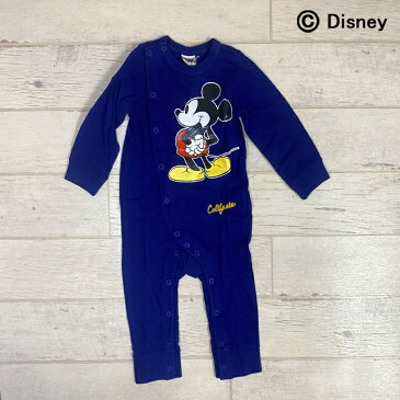 【50%off SALE】【F.O.KIDS エフオーキッズ】R432026☆DYベビーミッキーカバーオール♪ミッキーマウスが大きくプリントされた長袖ロンパース!ディズニー!背中にも大きな国旗があるつなぎです^^【ベビー&キッズ服】◎メール便可