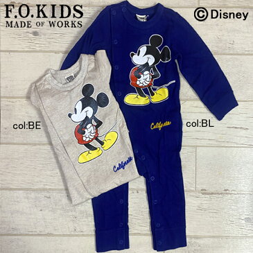 【50%off SALE】【F.O.KIDS エフオーキッズ】R432026☆DYベビーミッキーカバーオール♪ミッキーマウスが大きくプリントされた長袖ロンパース!ディズニー!背中にも大きな国旗があるつなぎです^^【ベビー&キッズ服】◎メール便可