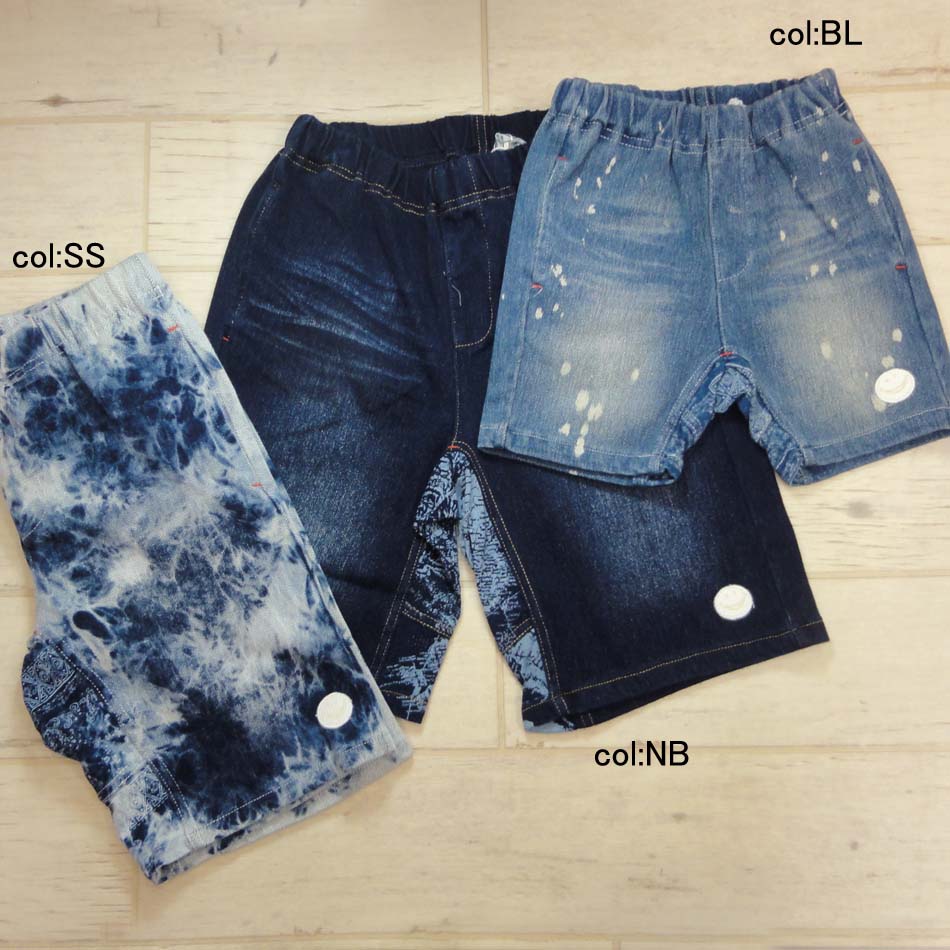 【55％off SALE】【F.O.KIDS エフオーキッズ】R222037◇クライミングニットデニムパンツ◇4.5分丈！にこちゃんマークのワンポイント！【ベビー＆キッズ服】〇100までメール便可